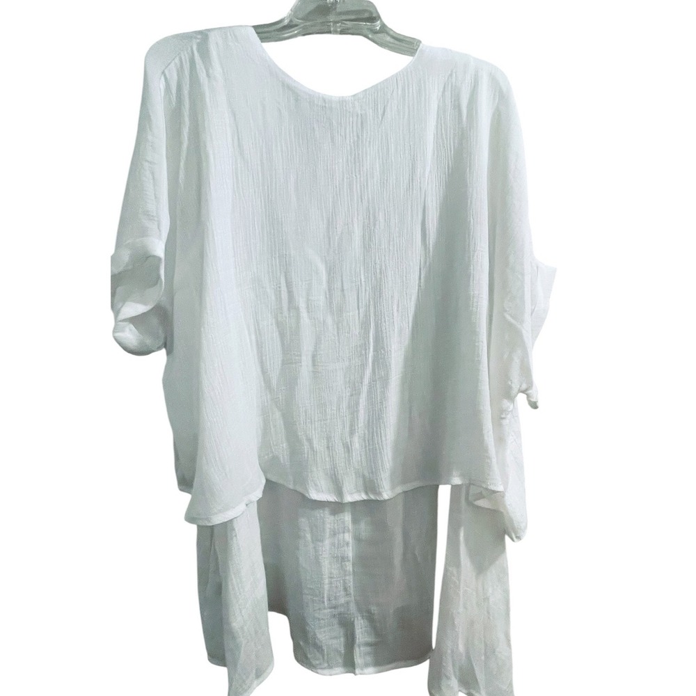 Umgee White Layered Gauze Tunic Top Boho Oversized Short Sleeve Medium NEW - Picture 5 of 11